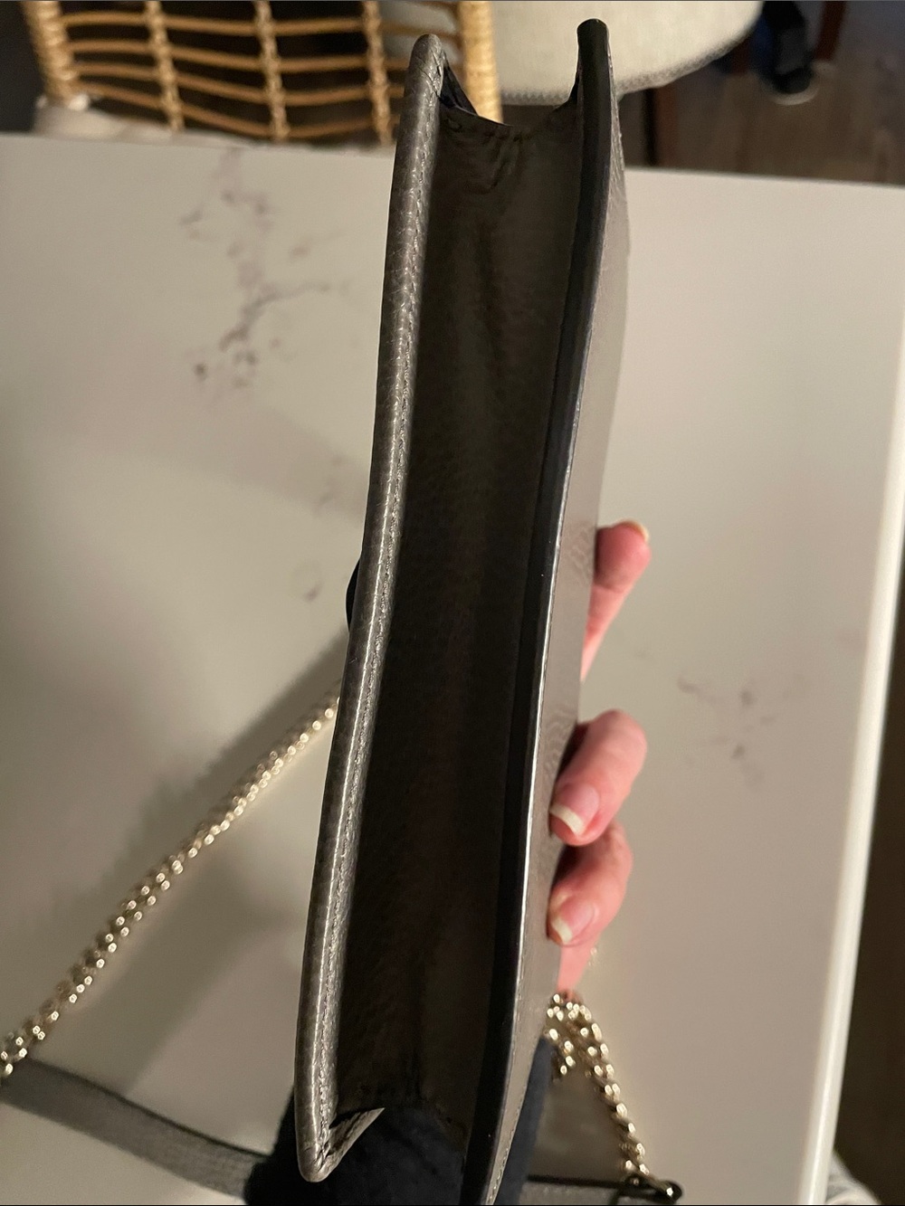 Gucci Gray Pebbled Leather GG Chain Wallet with Gold Hardware - Picture 12 of 12
